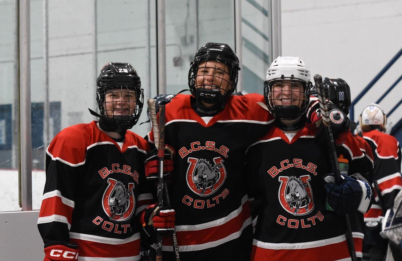 three hockey players