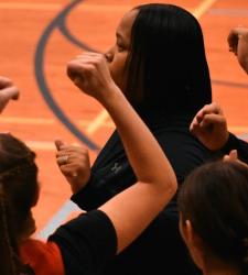 students and basketball coach