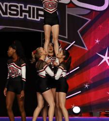 students performing on cheer stage
