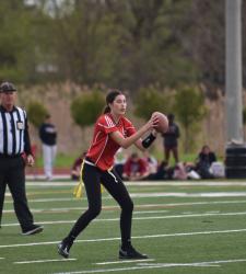 flag football quarterback getting ready to throw the ball